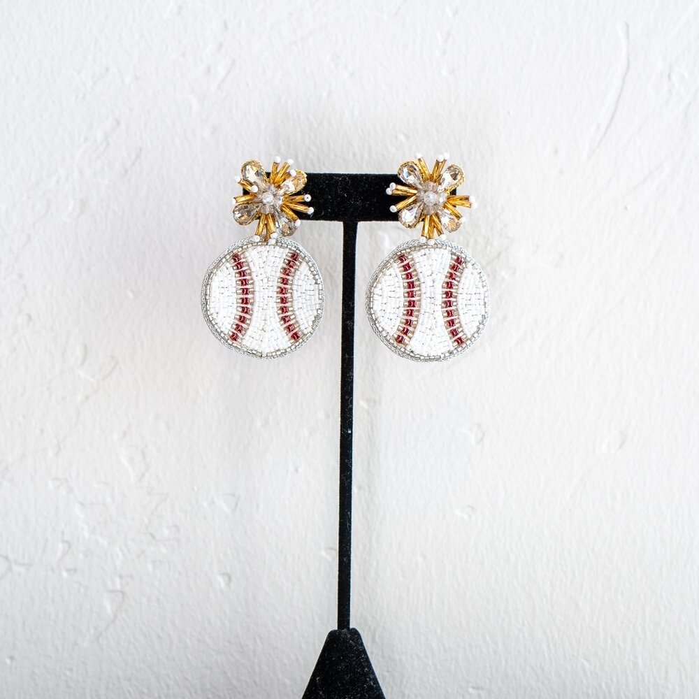 NWT - Fancy Baseball Beaded Earrings